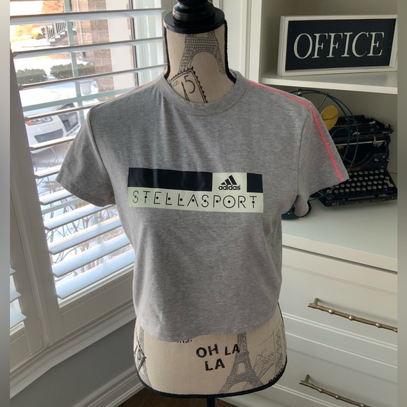STELLA MCCARTNEY X ADIDAS Stella Sport Grey Cropped T-shirt Women’s Size Medium - Picture 6 of 11